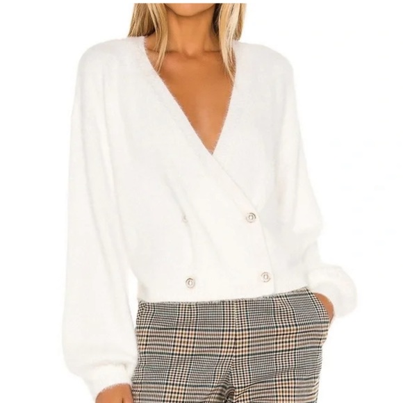 Cupcakes and Cashmere Ivory Mika Fuzzy Sweater with Pear Buttons - Picture 1 of 16